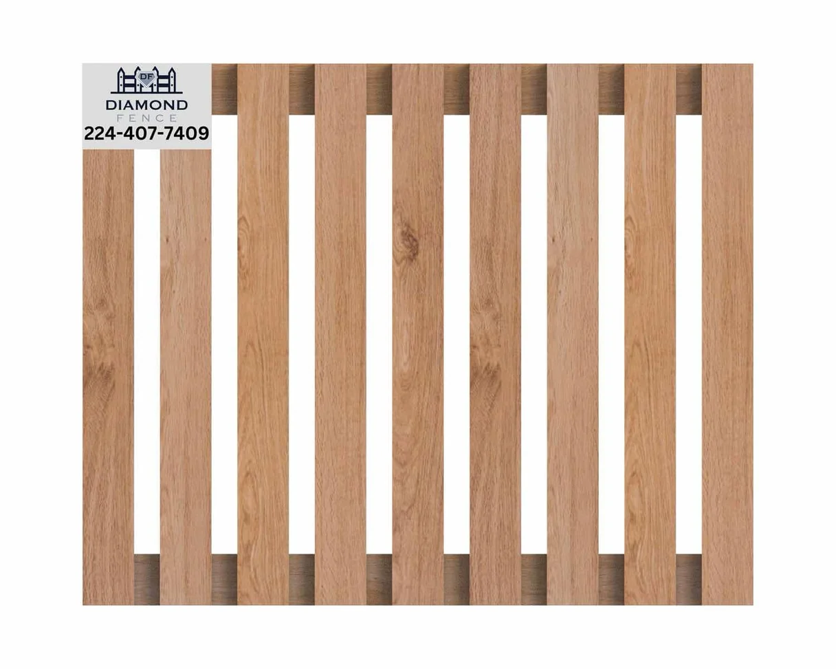 Full-height wooden privacy fence with tightly spaced vertical boards and hidden rail structure, offers maximum seclusion and natural beauty