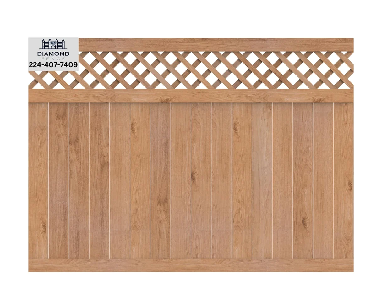Contemporary horizontal wood slat fence with clean lines and even spacing, ideal for modern homes in Chicagoland seeking minimalist design and partial visibility