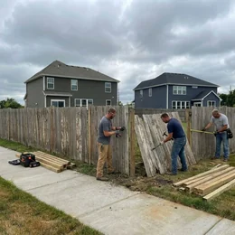 Diamond Fence Corp crew installing a white vinyl fence at a Chicagoland home