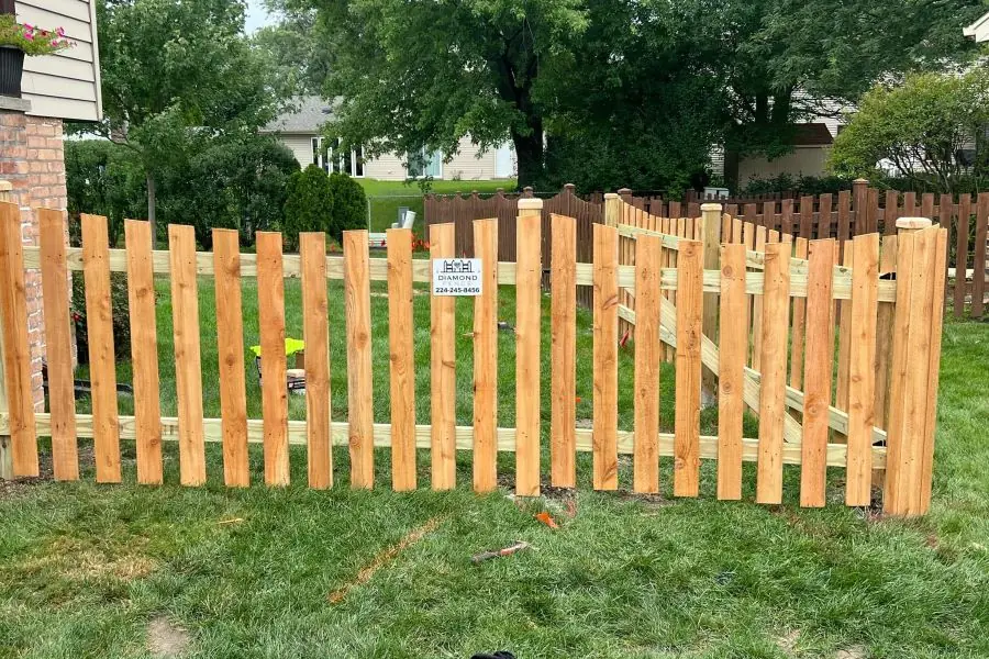 Cedar wood fence installed along a residential yard